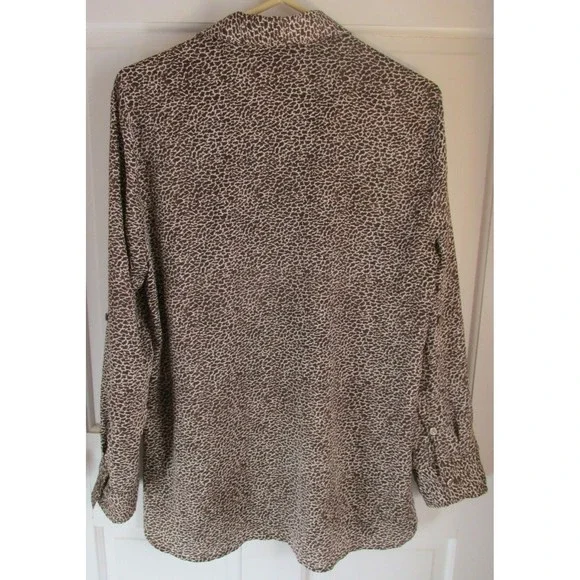 Ann Taylor Women's Brown Animal Print Roll Tab Sleeve Blouse Size 12 - Picture 8 of 11